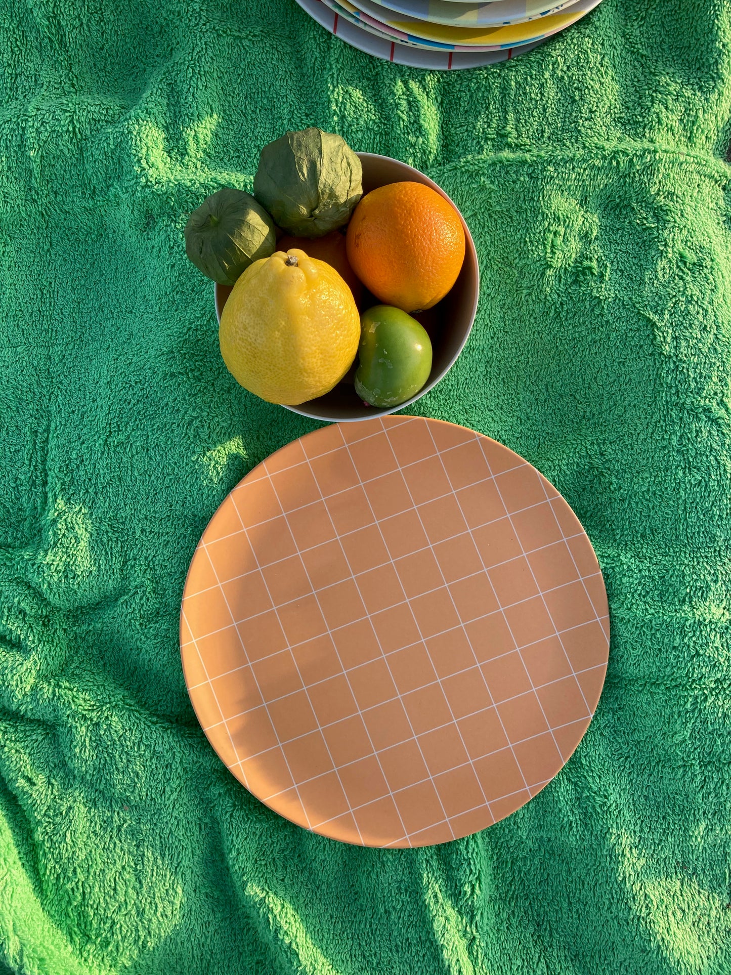 Orange Grid Bamboo Dinner Plate
