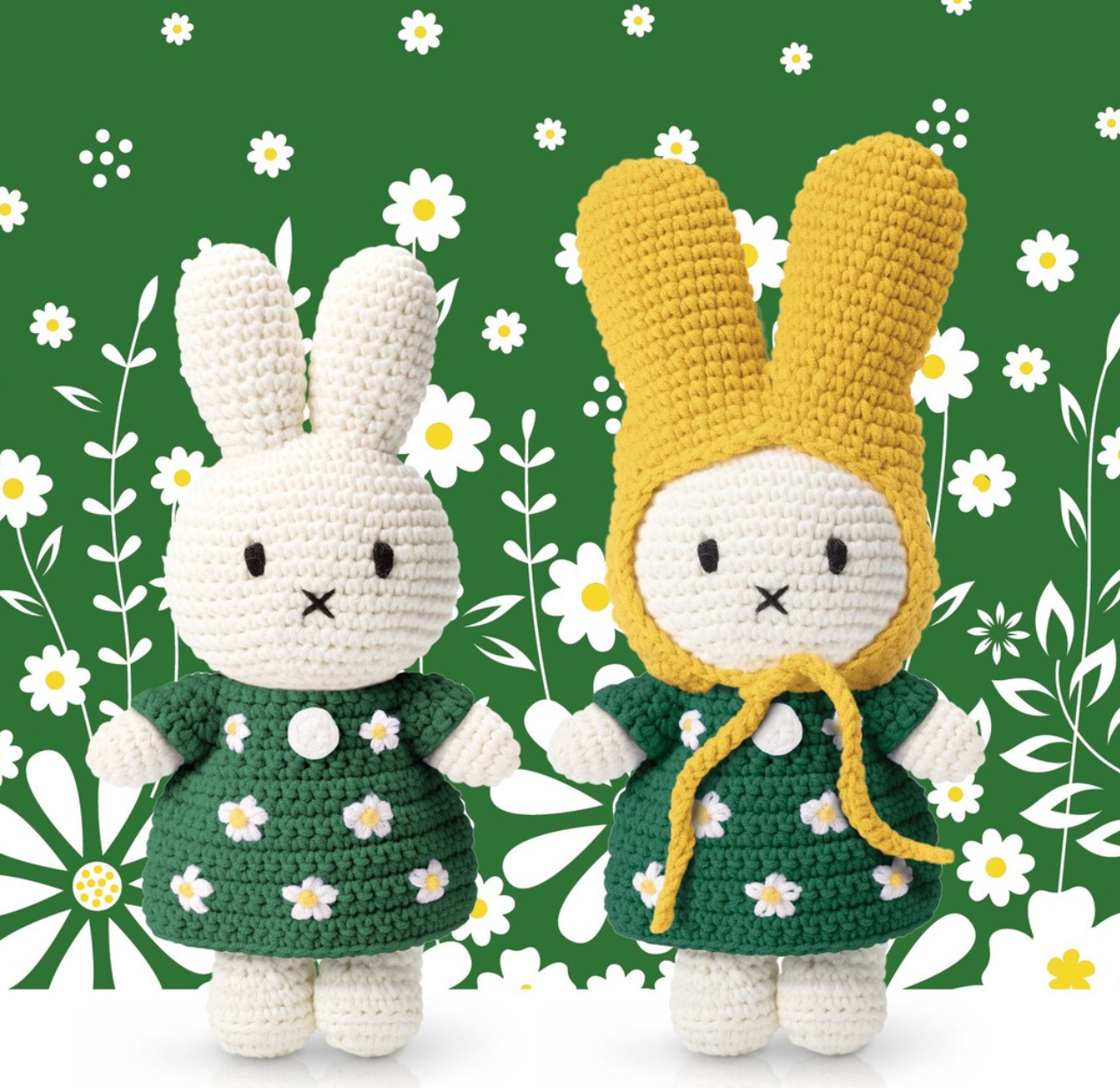 Miffy Handmade Green Flower Dress with Yellow Hat