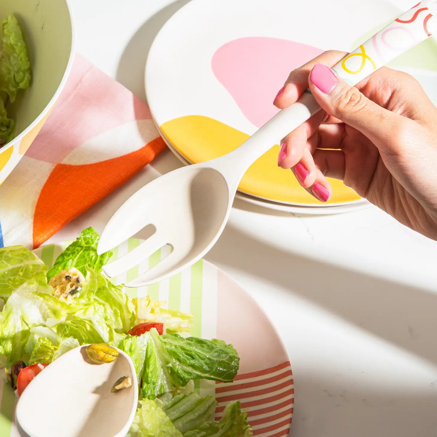 Bamboo Salad Plate in Play