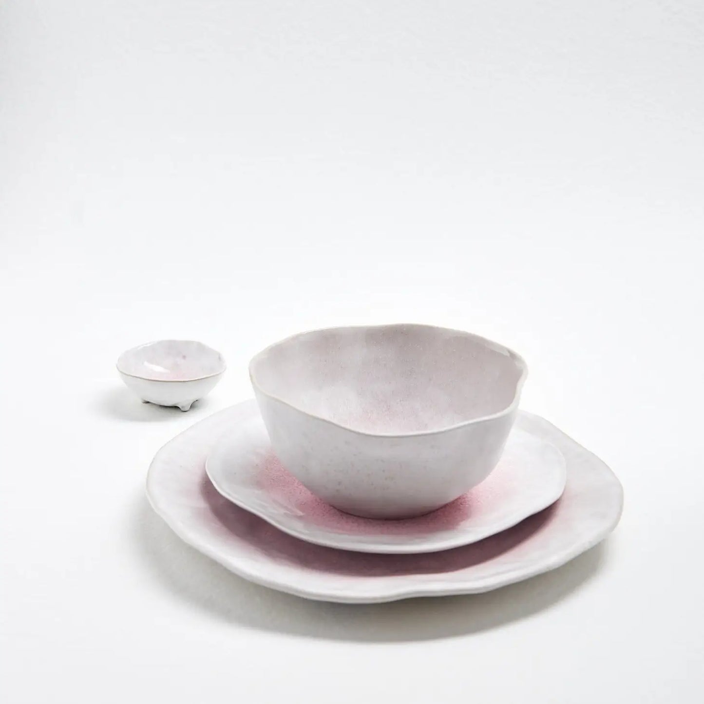 Nature Shape Smooth Handmade White Dinner Plate LIGHT PINK
