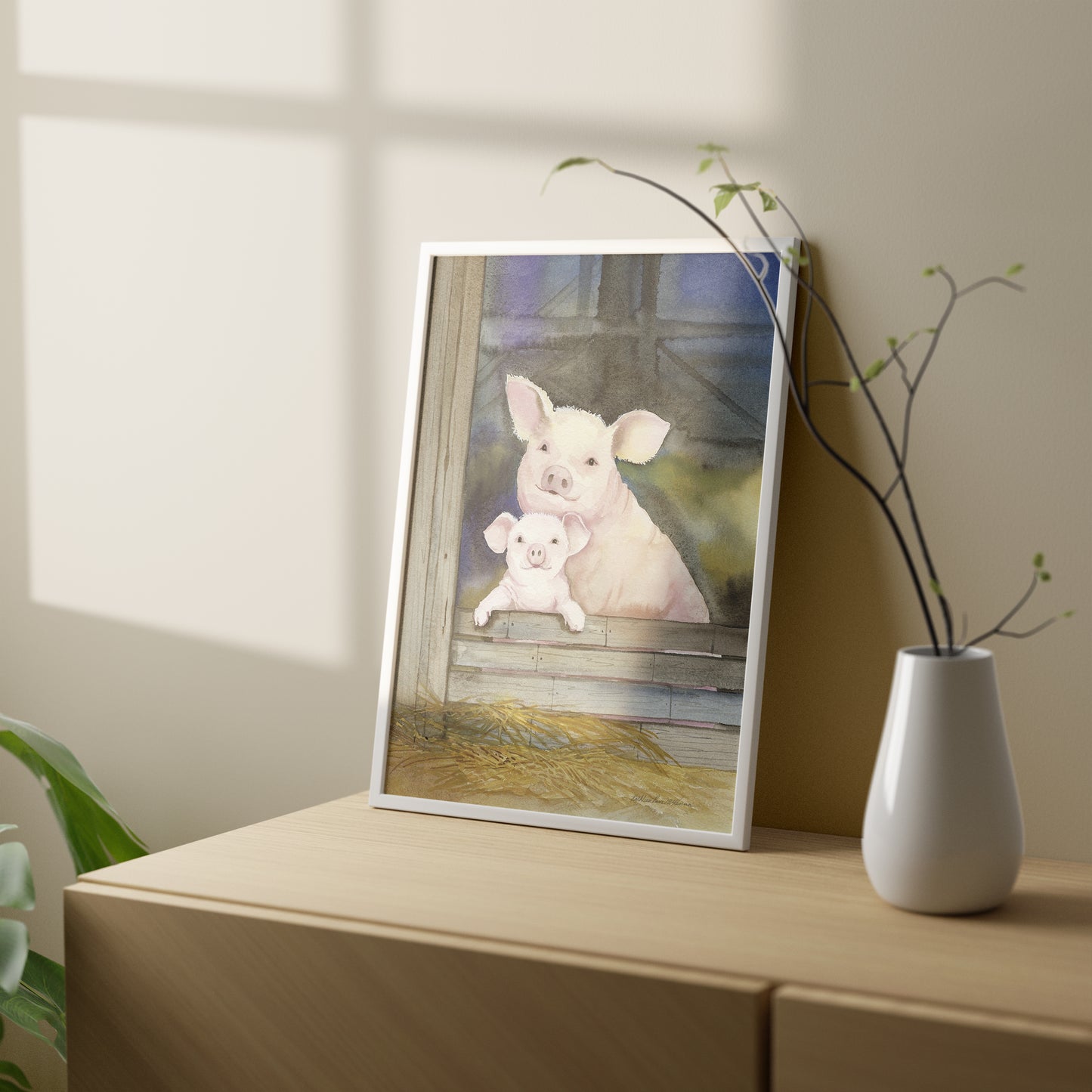 Farm Family Pigs Art Poster by Wild Apple
