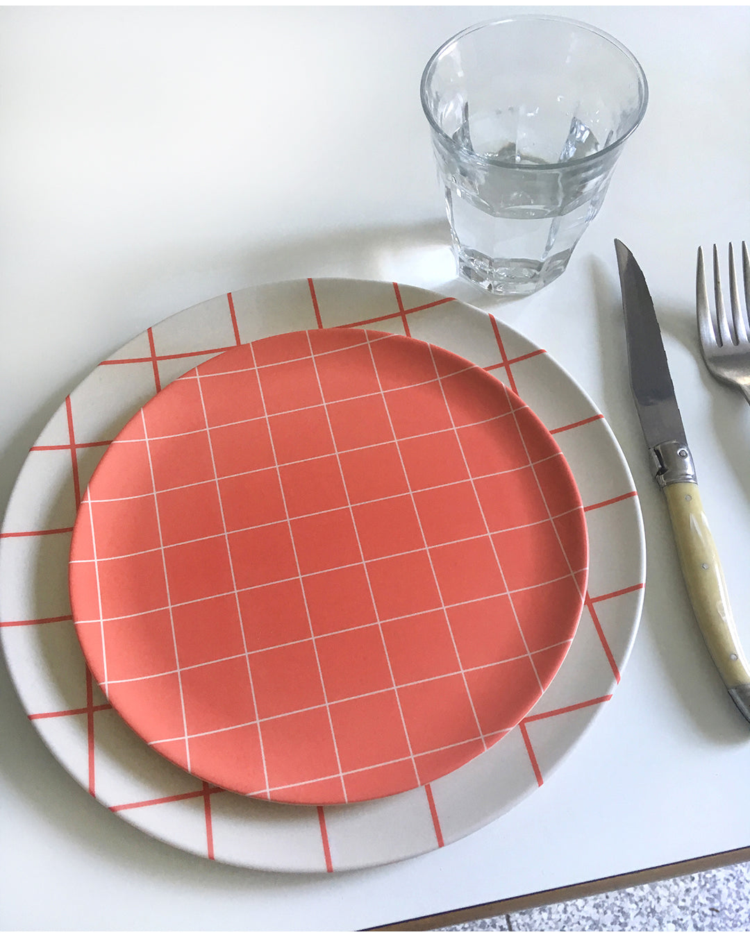 Red Grid Bamboo Fiber Side Plate