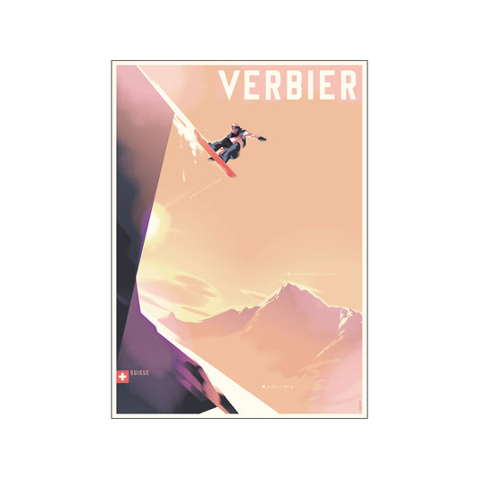 Verbier Snowboarder Art Poster by Mads Berg